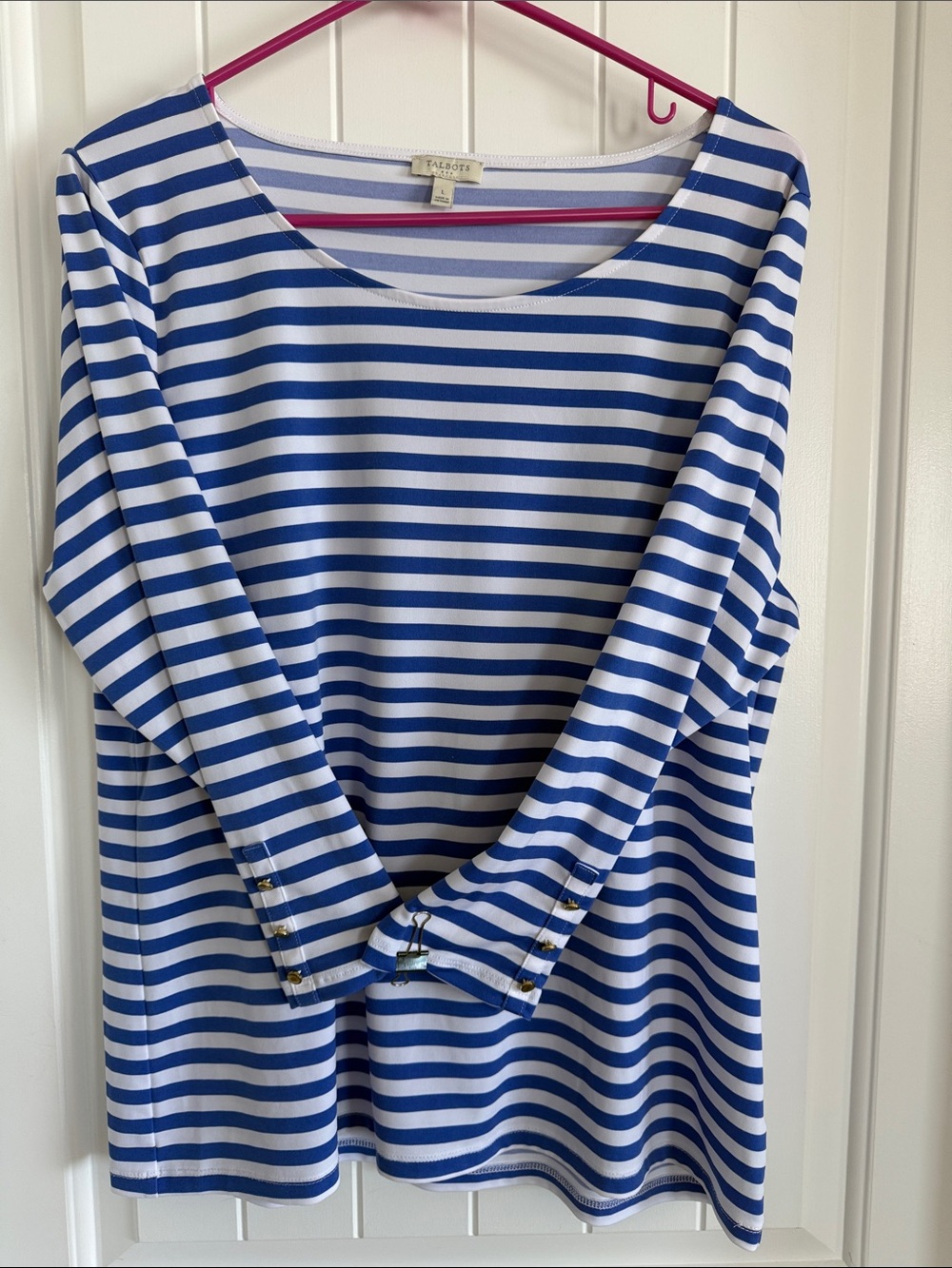 Talbots Royal Blue & White Striped Long Sleeve Top